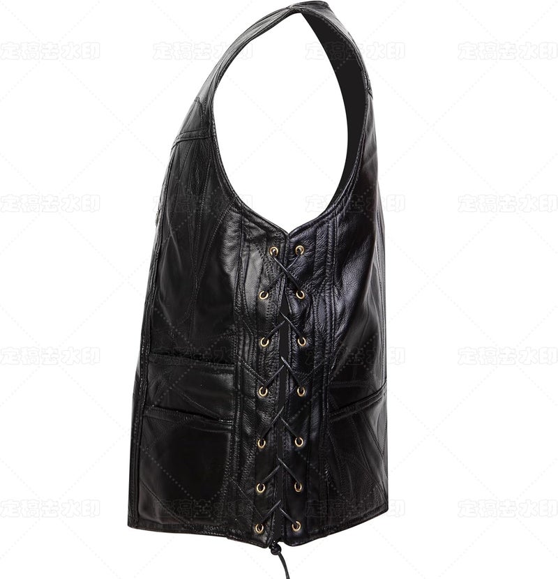 XINMALL Motorcycle Genuine Leather Biker Vest for Men Club Style Classic Black - Image 5